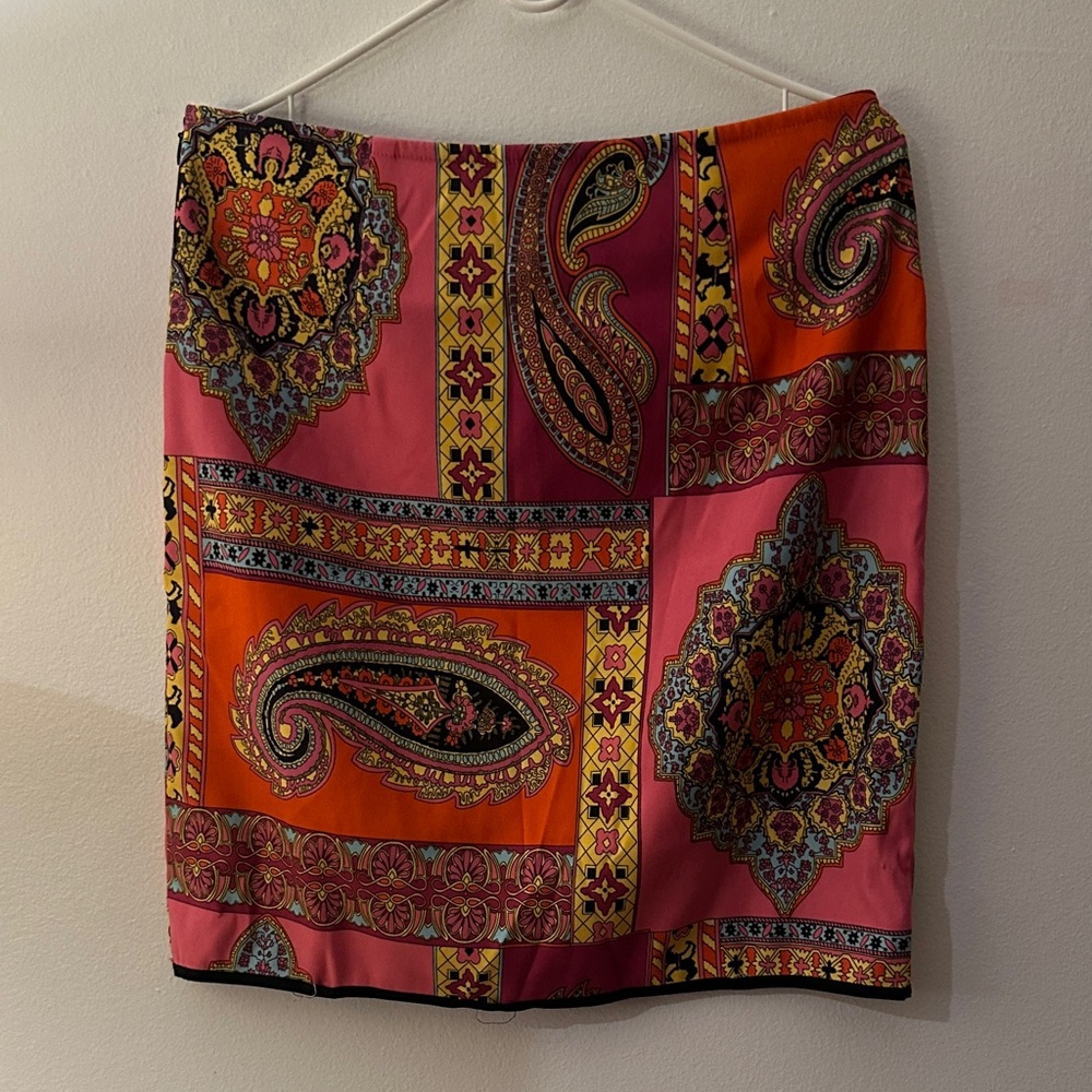 Paisley Patterned Pencil Skirt - Pink and Orange - Preloved